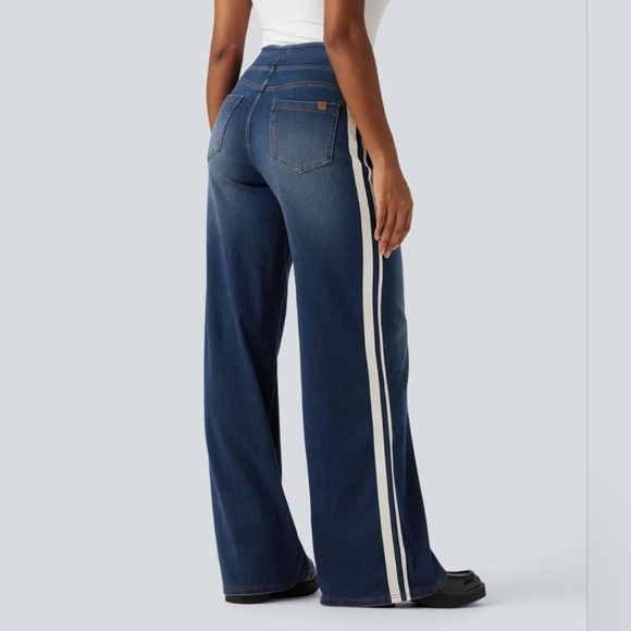 NWOT Halara Flex High Waisted Stripe Wide Leg Flowy Washed Casual Jeans Size LR - Picture 9 of 9